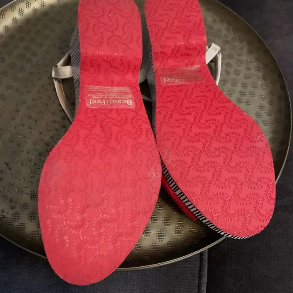 BeautiFeel Red Suede Wedge Sandals with Neutral Accents